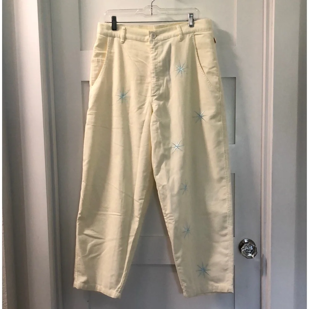 NEW Flan Labs CONSTELLATION CORDUROY PANTS Mens M 100% cotton embroidery NWT